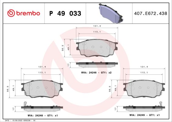 A.B.S. P 49 033 BREMBO Bremsbelagsatz, Scheibenbremse
